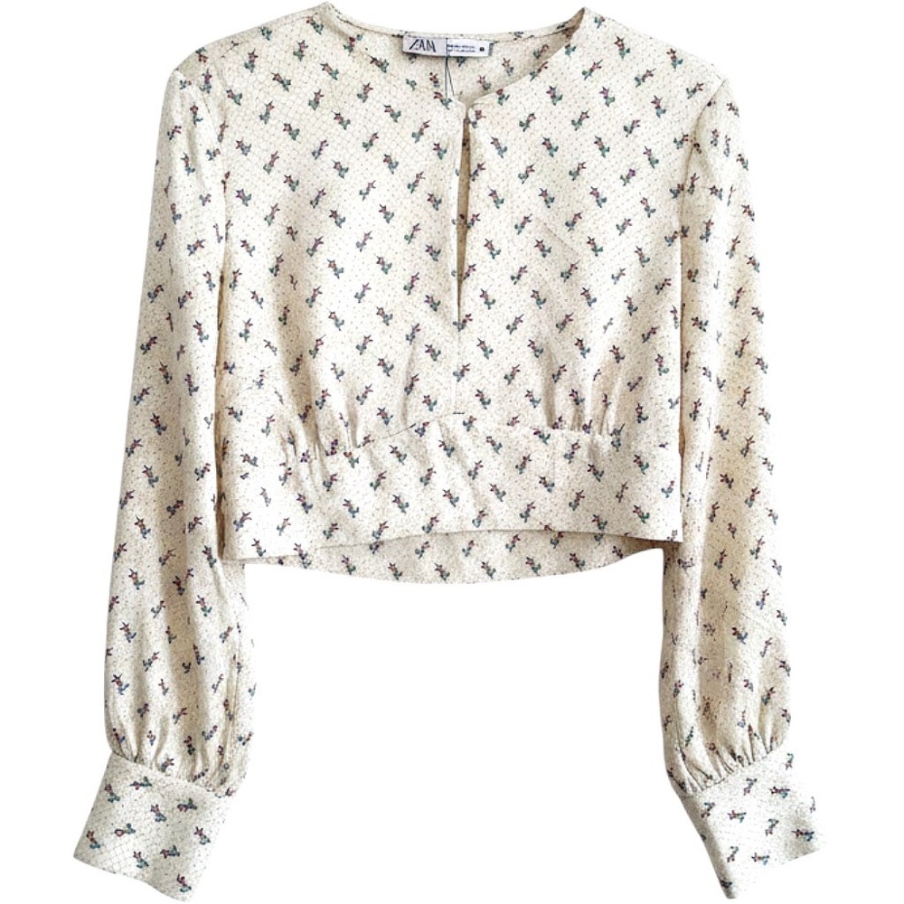 nwt Zara Floral Satin Crop Blouse Tagged EUR/US XL‎ Romanticcore Coquette